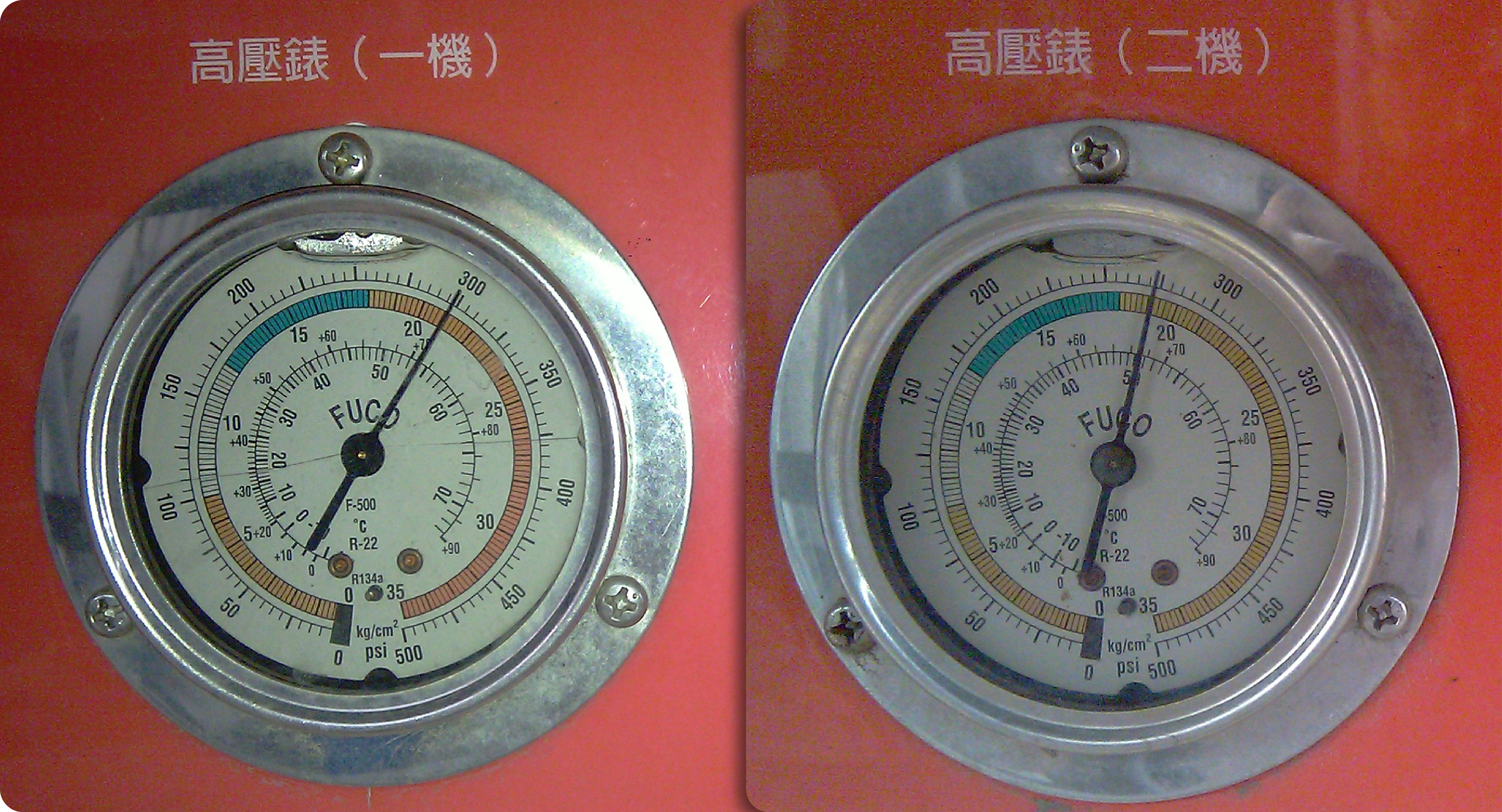 清洗前冷凝器高壓維持20KG以上，壓縮機接近跳脫值，屬換熱受阻典型現象